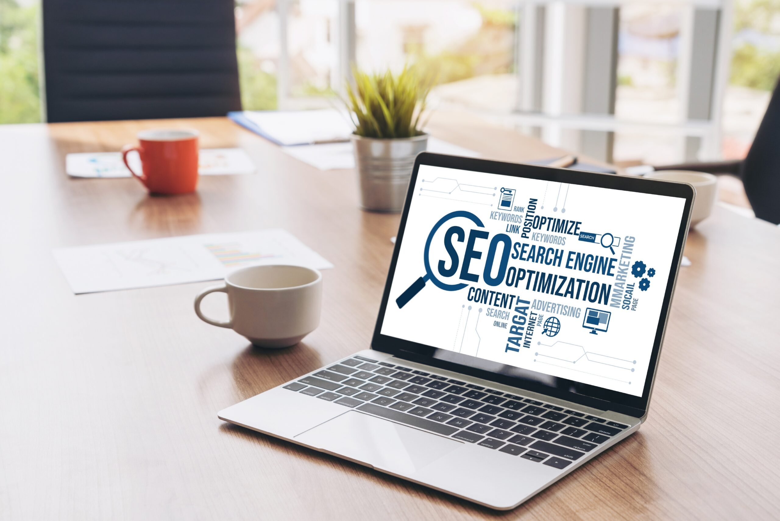 SEO search engine optimization for modish e-commerce and online retail business showing  on computer screen